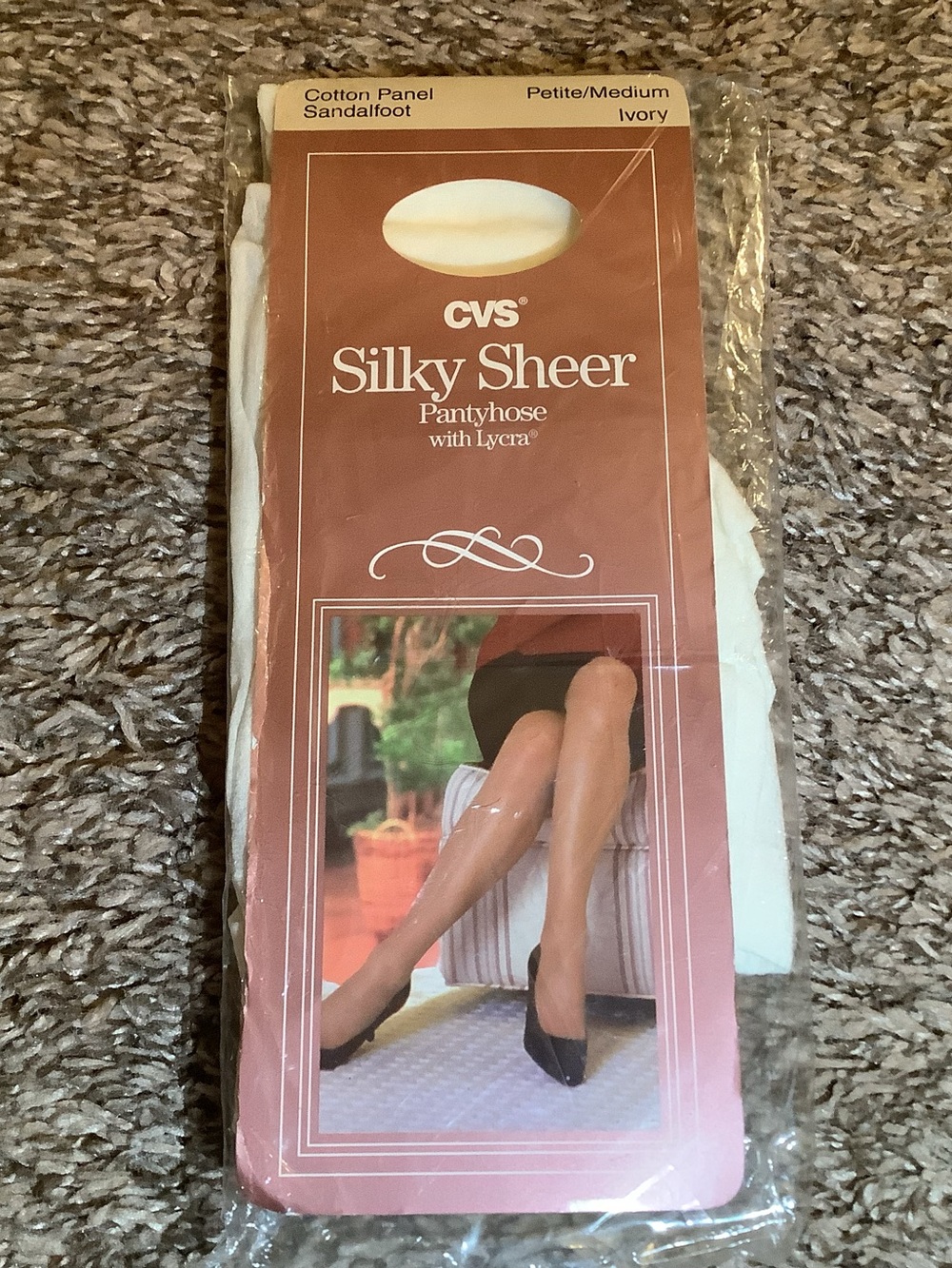 CVS silky sheer pantyhose with lycra, color ivory, size: Petite/Medium